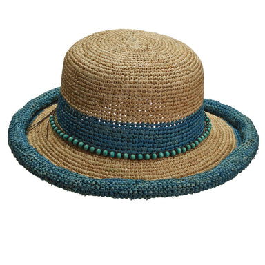 Rolled Edge Crocheted Raffia Bowler Hat for Women - Callanan Hats Kettle Brim Hat Callanan Hats CR268TQ Turquoise Medium (57 cm) 