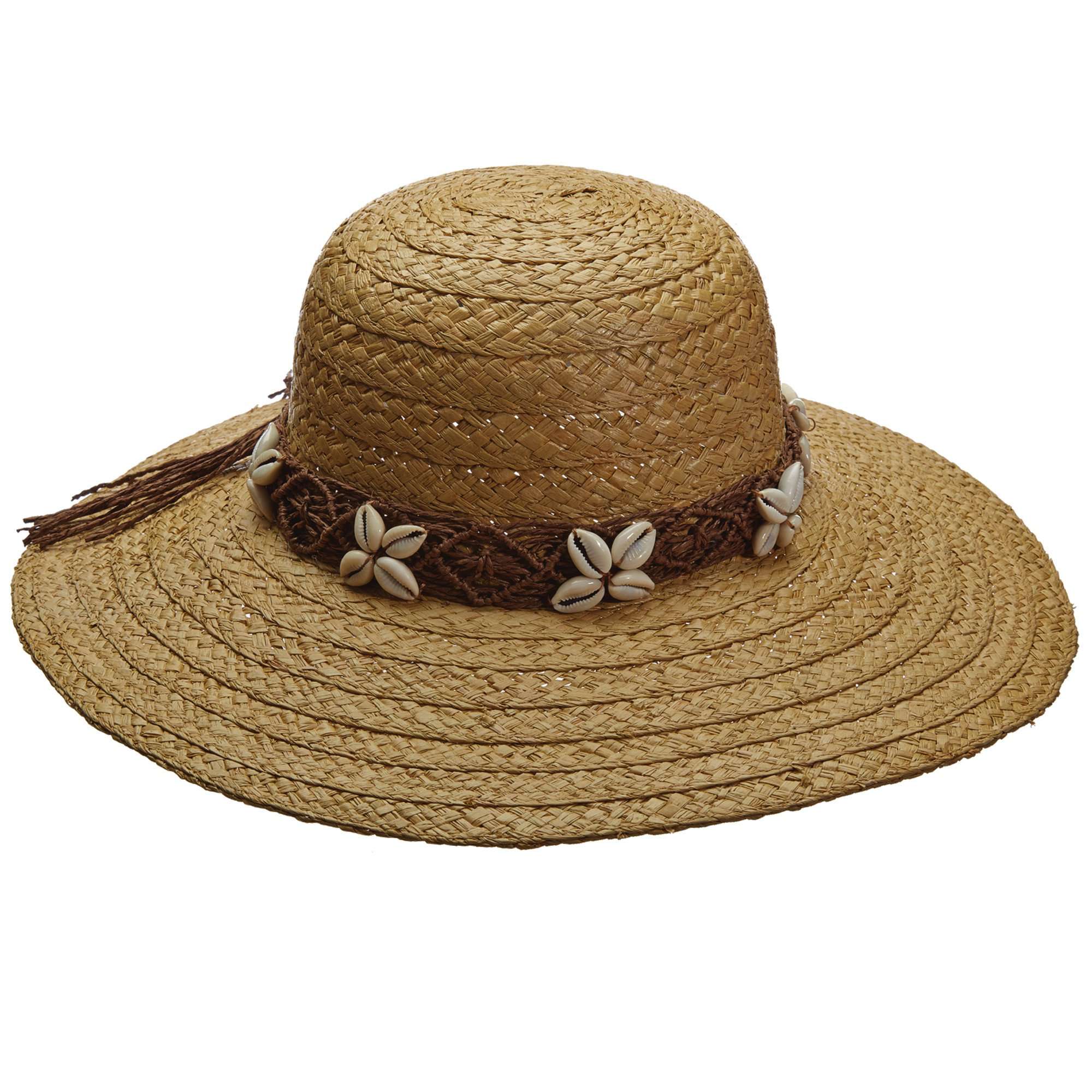 Shell Trim Raffia Capeline Summer Hat for Women - Callanan Hats Wide Brim Sun Hat Callanan Hats CR276BN Brown Medium (57 cm) 
