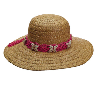 Shell Trim Raffia Capeline Summer Hat for Women - Callanan Hats Wide Brim Sun Hat Callanan Hats CR276FC Fuchsia Medium (57 cm)