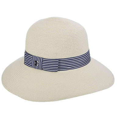 Shapeable Brim Cloche with Navy and White Striped Band by Callanan Wide Brim Hat Callanan Hats CR302nt Natural Medium (57 cm) 