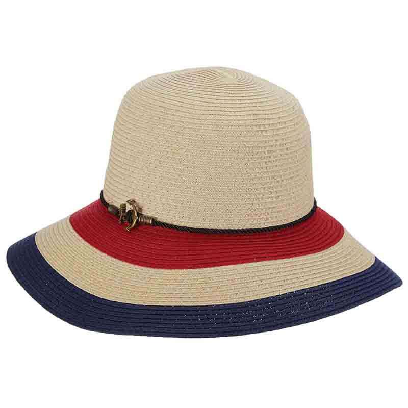 Striped Nautical Big Brim Hat with Rope and Anchor - Callanan Hats Wide Brim Hat Callanan Hats cr304nt Natural Medium (57 cm) 