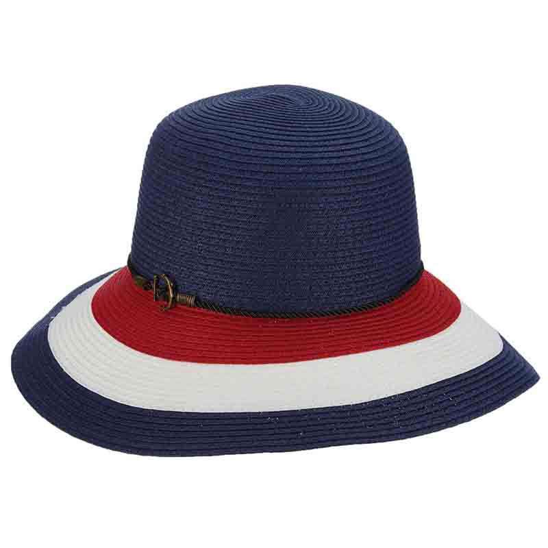 Striped Nautical Big Brim Hat with Rope and Anchor - Callanan Hats Wide Brim Hat Callanan Hats cr304nv Navy Medium (57 cm) 