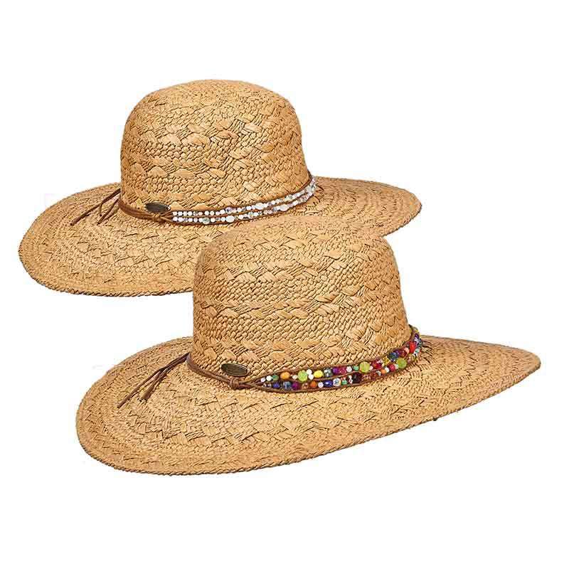 Straw Sun Hat with Beaded Leatherette Band -Cappelli Straworld, Floppy Hat - SetarTrading Hats 