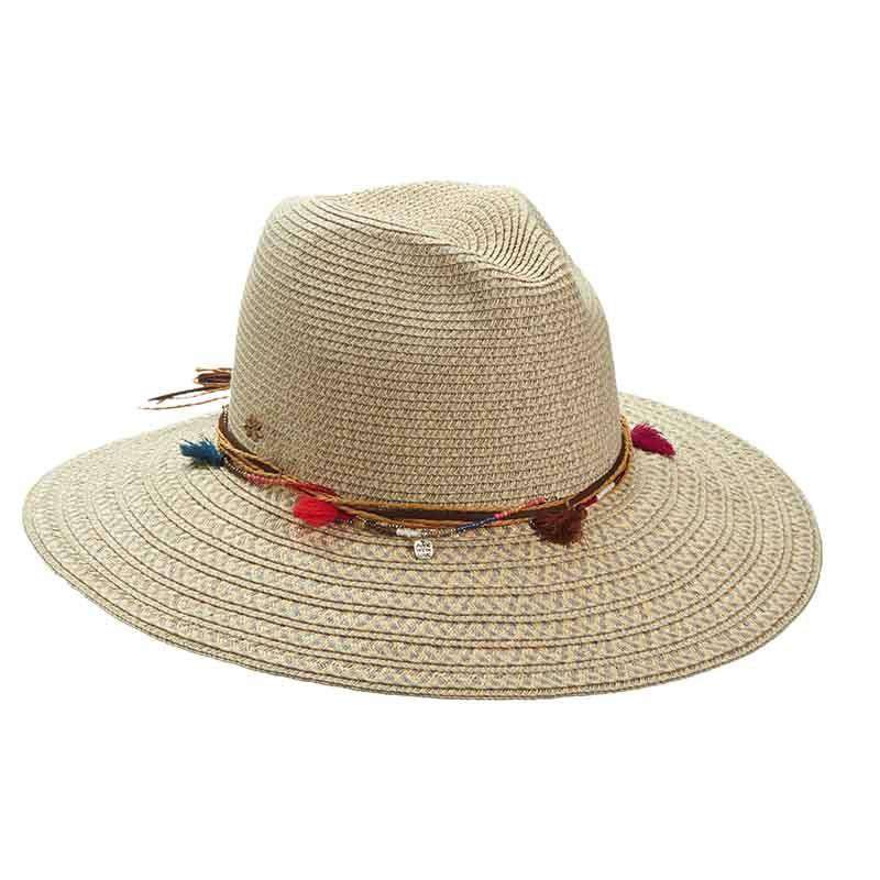 Safari Hat with Beads and Tassels by Cappelli Straworld Safari Hat Cappelli Straworld csw269TP Taupe Medium (57 cm) 