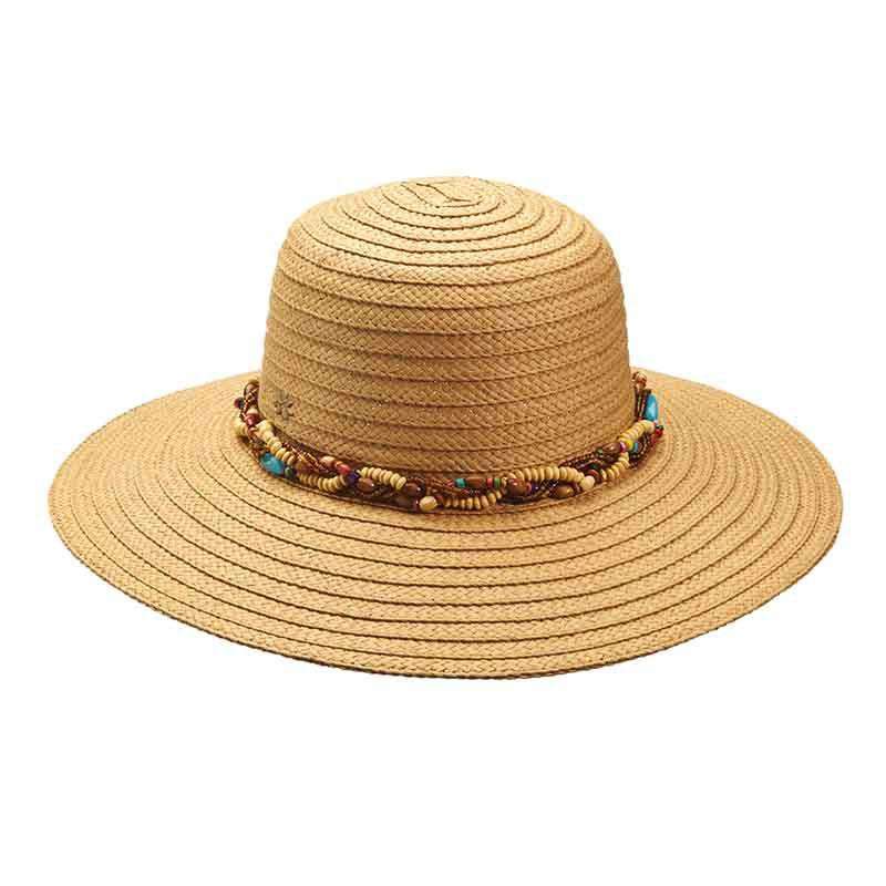 Woven  Summer Floppy Hat with Beads by Cappelli Straworld Floppy Hat Cappelli Straworld csw275TT Toast  