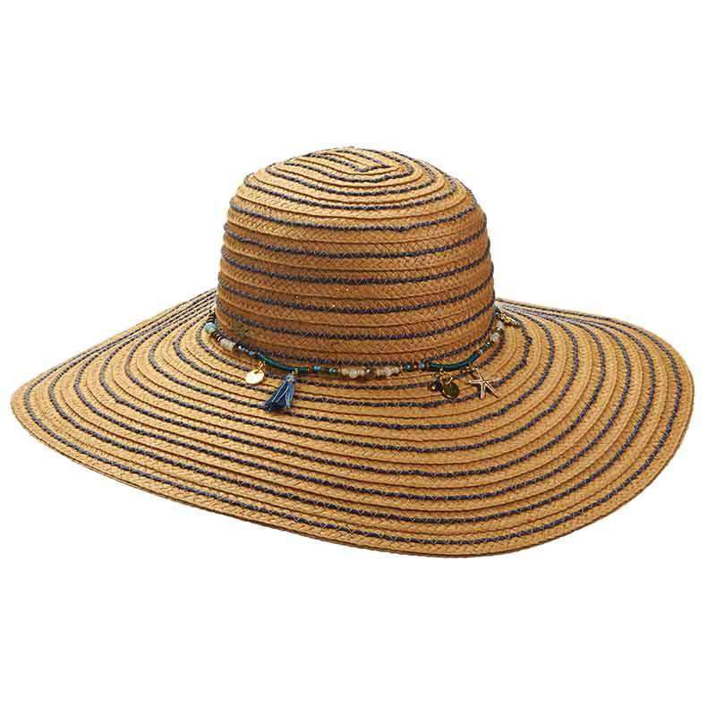 Straw Floppy Hat with Beads and Charms by Cappelli Straworld, Floppy Hat - SetarTrading Hats 