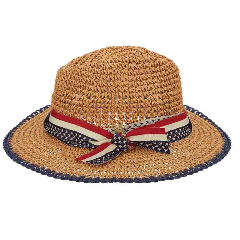 Nautical US Flag Band Fedora Hat - Cappelli Straworld Hats Fedora Hat Cappelli Straworld csw292na US Flag Medium (57 cm) 