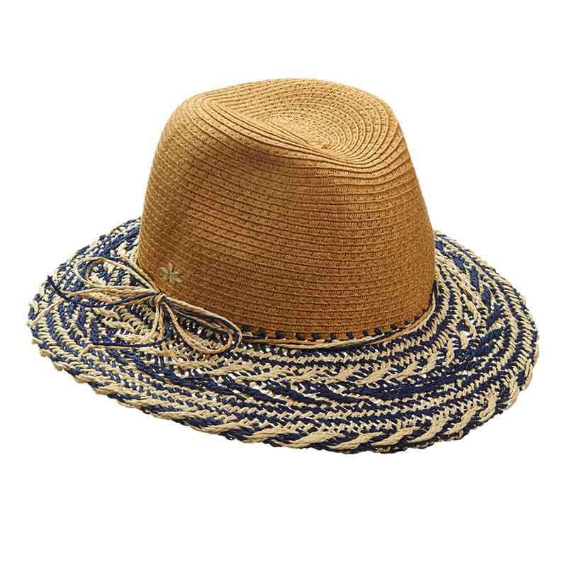 Crocheted Two Tone Brim Safari Hat by Cappelli Straworld Safari Hat Cappelli Straworld csw293NV Navy Medium (57 cm) 