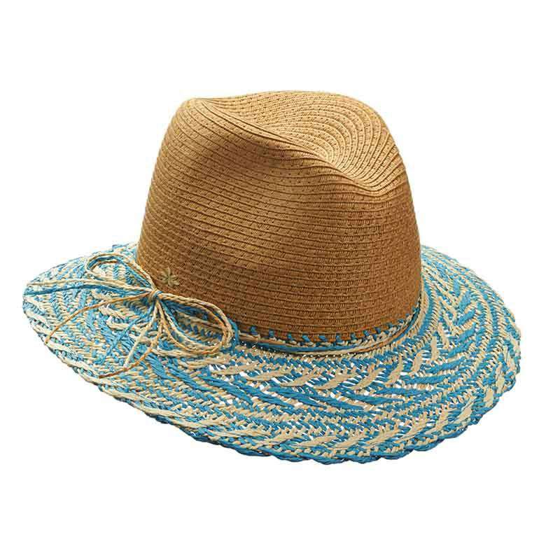 Crocheted Two Tone Brim Safari Hat by Cappelli Straworld Safari Hat Cappelli Straworld csw293TQ Turquoise Medium (57 cm) 