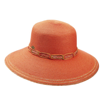 Big Brim Sun Hat with Raffia Detail - Cappelli Straworld Hats Wide Brim Sun Hat Cappelli Straworld csw296TG Tangerine Medium (57 cm) 