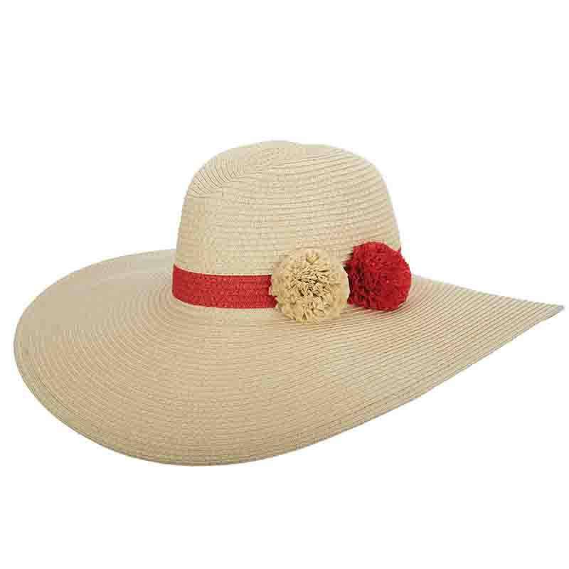 Extra Large Brim Pom Pom Safari Hat - Cappelli Straworld Safari Hat Cappelli Straworld csw299nt Natural  