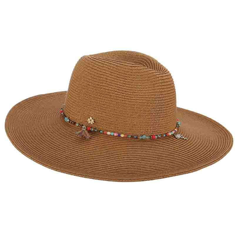 Wide Brim Safari Hat with Beads - Cappelli Straworld Safari Hat Cappelli Straworld csw304tt Toast  