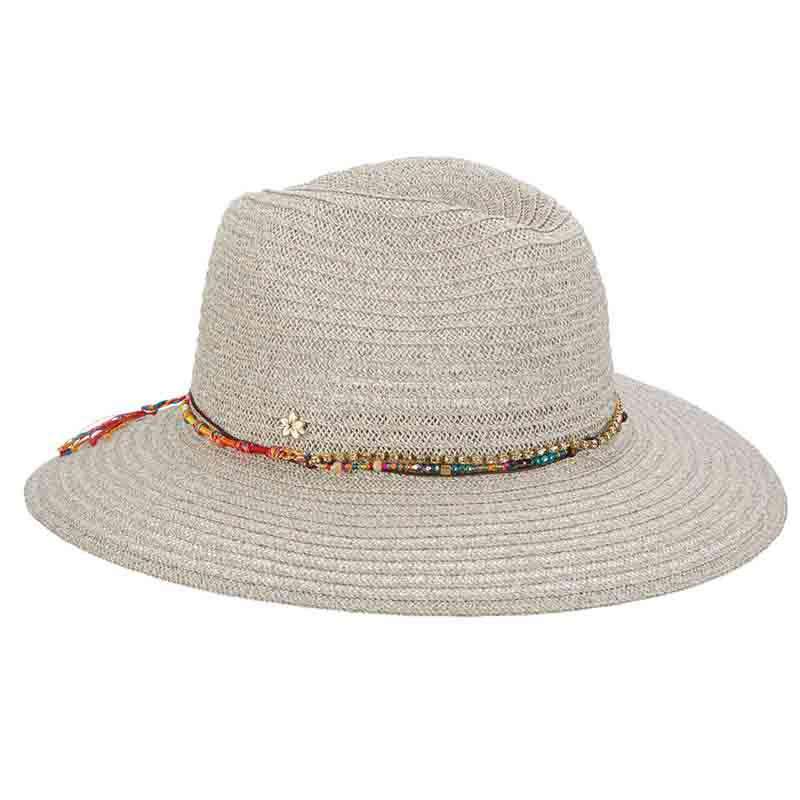 Safari Hat with Rhinestone and Beads Band - Scala Hats Safari Hat Scala Hats csw313gy Grey  