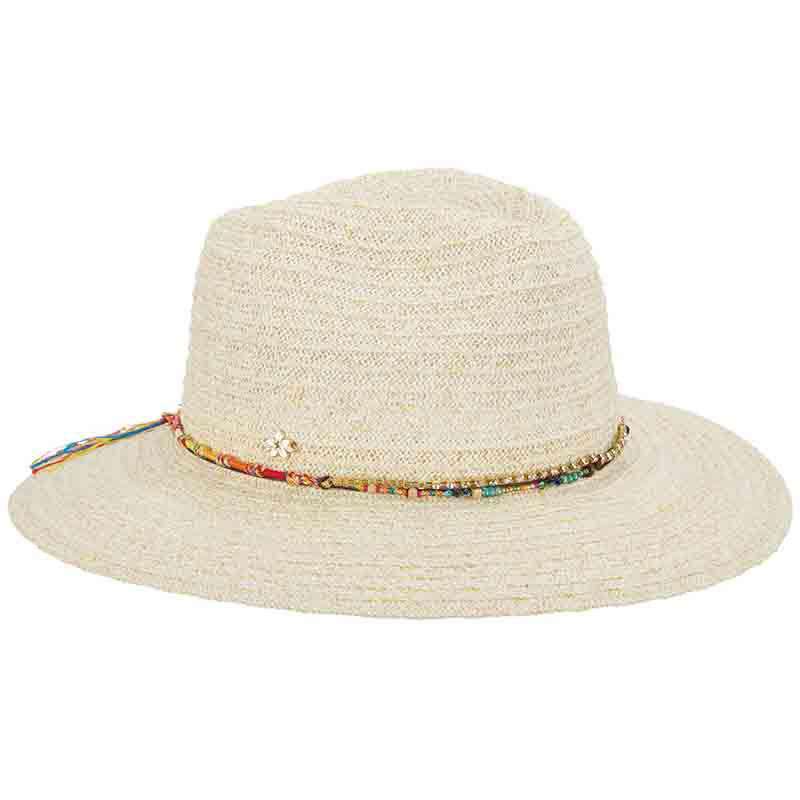 Safari Hat with Rhinestone and Beads Band - Scala Hats Safari Hat Scala Hats csw313nt Natural  