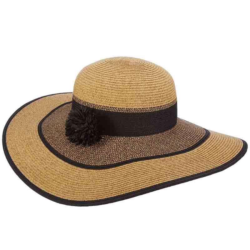 Pom Pom Accent Floppy Sun Hat - Cappelli Straworld Floppy Hat Cappelli Straworld csw314bk Black  