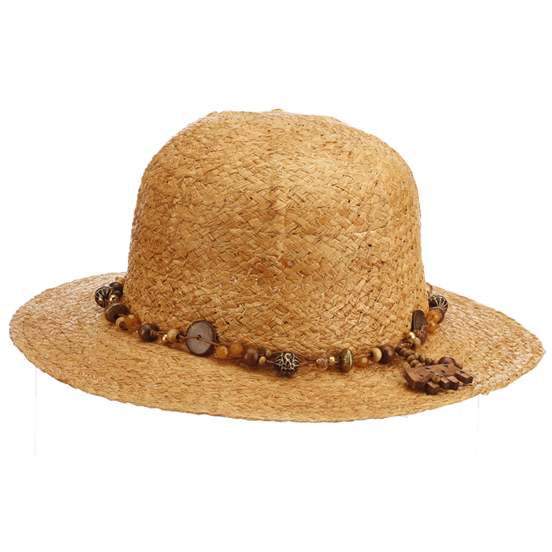 Women's Raffia Safari Pith Helmet Style Hat with Elephant Charm - Cappelli Straworld Safari Hat Cappelli Straworld    