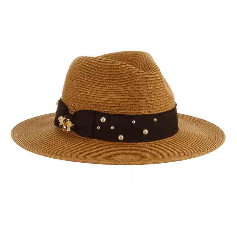 Pearls and Rhinestone Studded Bee Safari Hat - The Pearls Collection Safari Hat Cappelli Straworld csw344 Toast  