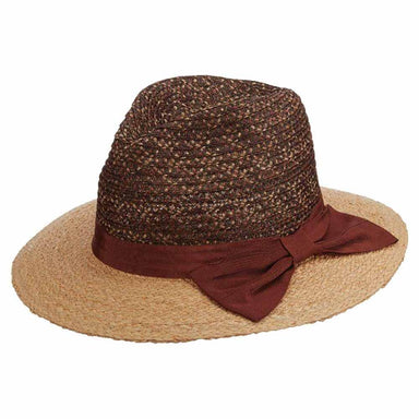 Calabria Braided Viscose Fedora Hat with Raffia Brim - Brooklyn Hat Co Fedora Hat Brooklyn Hat BKN1577 Brown Medium (22 3/8") 