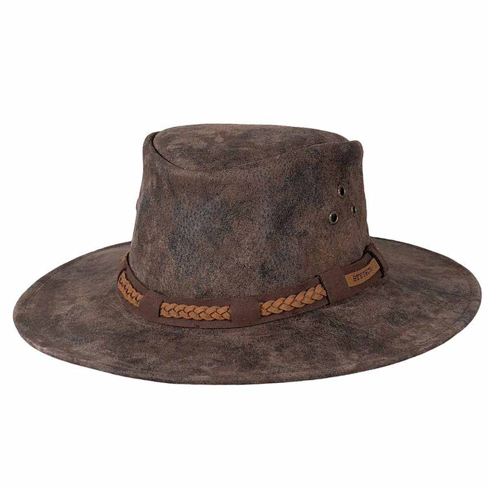 Canberra Suede Leather Tiller Hat - Legendary Stetson Hats Safari Hat Stetson Hats STC412-BRN3 Brown Large 