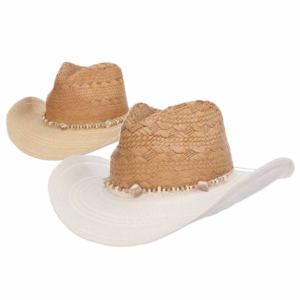 Caryne Toyo Straw Cowboy Hat with Contract Color Brim - Scala Hats Cowboy Hat Scala Hats LT236 White  