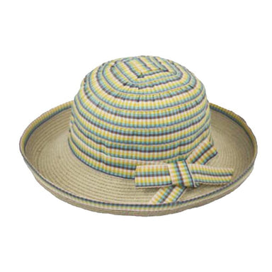 Checkered Ribbon Crown Sun Hat for Small Heads - JSA Hats Kettle Brim Hat Jeanne Simmons js1080 Yellow Extra-Small (53 cm) 