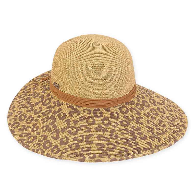 Cheetah Print Wide Brim Sun Hat  - Sun 'N' Sand Hats Facesaver Hat Sun N Sand Hats HH2382B Tan M (57 cm) 