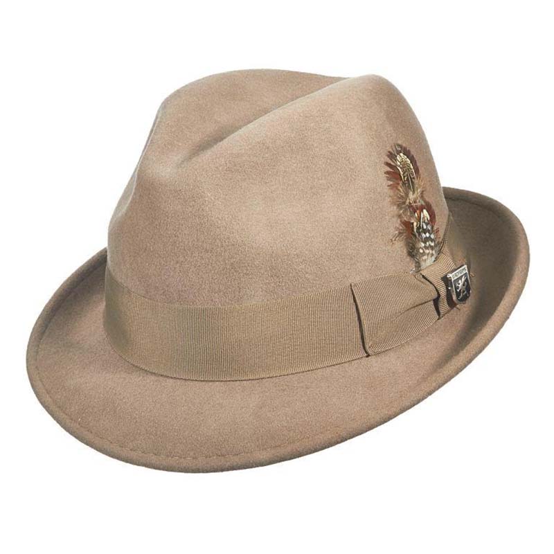 Chelsea Wool Felt Fedora Hat with Feather - Stacy Adams Hats Safari Hat Stacy Adams Hats SAW621 Taupe Medium (22.5") Wool Felt