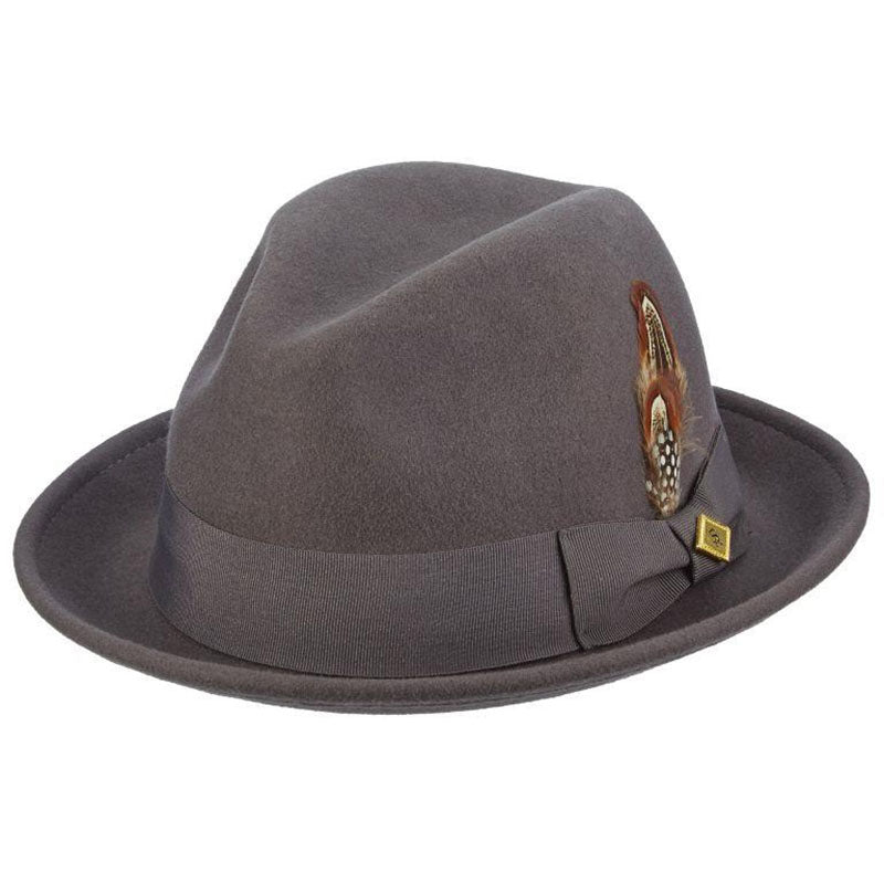 Chelsea Wool Felt Fedora Hat with Feather - Stacy Adams Hats Safari Hat Stacy Adams Hats SAW621 Grey Medium (22.5") Wool Felt
