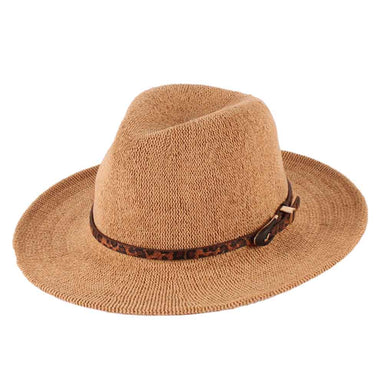 Chenille Knit Fedora Hat with Cheetah Band - Jeanne Simmons Hats Fedora Hat Jeanne Simmons JS7134CM Camel M/L (58 cm) 