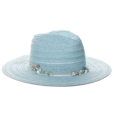 Claire Crochet Straw Safari Hat with Shells - Cappelli Straworld Safari Hat Cappelli Straworld CSW416-AQU Aqua  