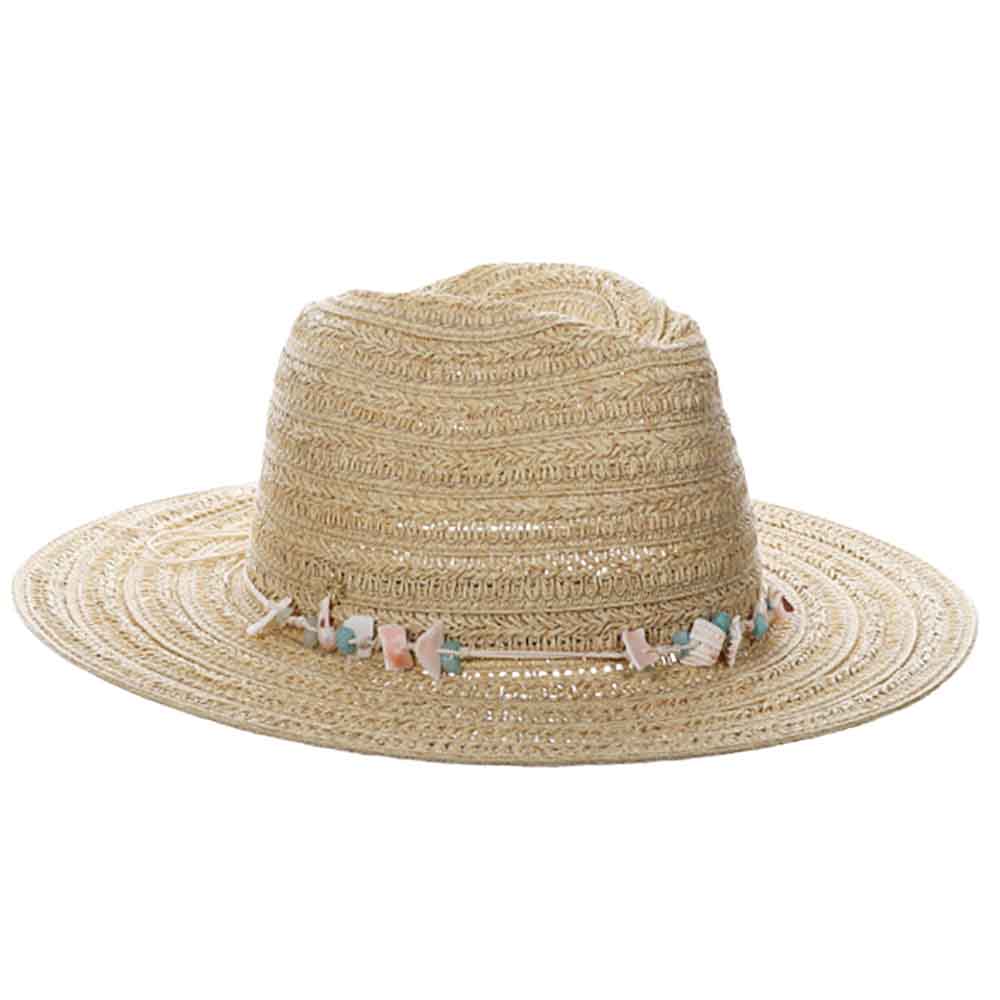 Claire Crochet Straw Safari Hat with Shells - Cappelli Straworld Safari Hat Cappelli Straworld CSW416-NAT Natural  