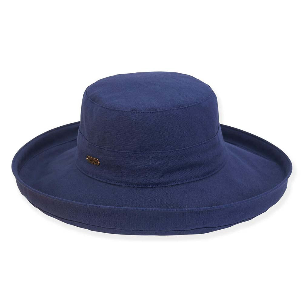 Classic Ladies Cotton Up Brim Hat - Sun 'N' Sand Hats Kettle Brim Hat Sun N Sand Hats hh1577O Navy Medium (57 cm) 