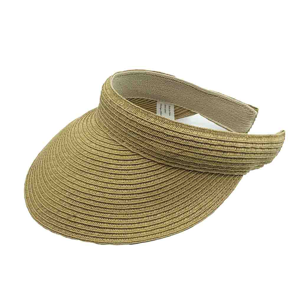 Clip On Straw Sun Visor with Comfort Band - JSA Hats Visor Cap Jeanne Simmons js6115TN Tan  
