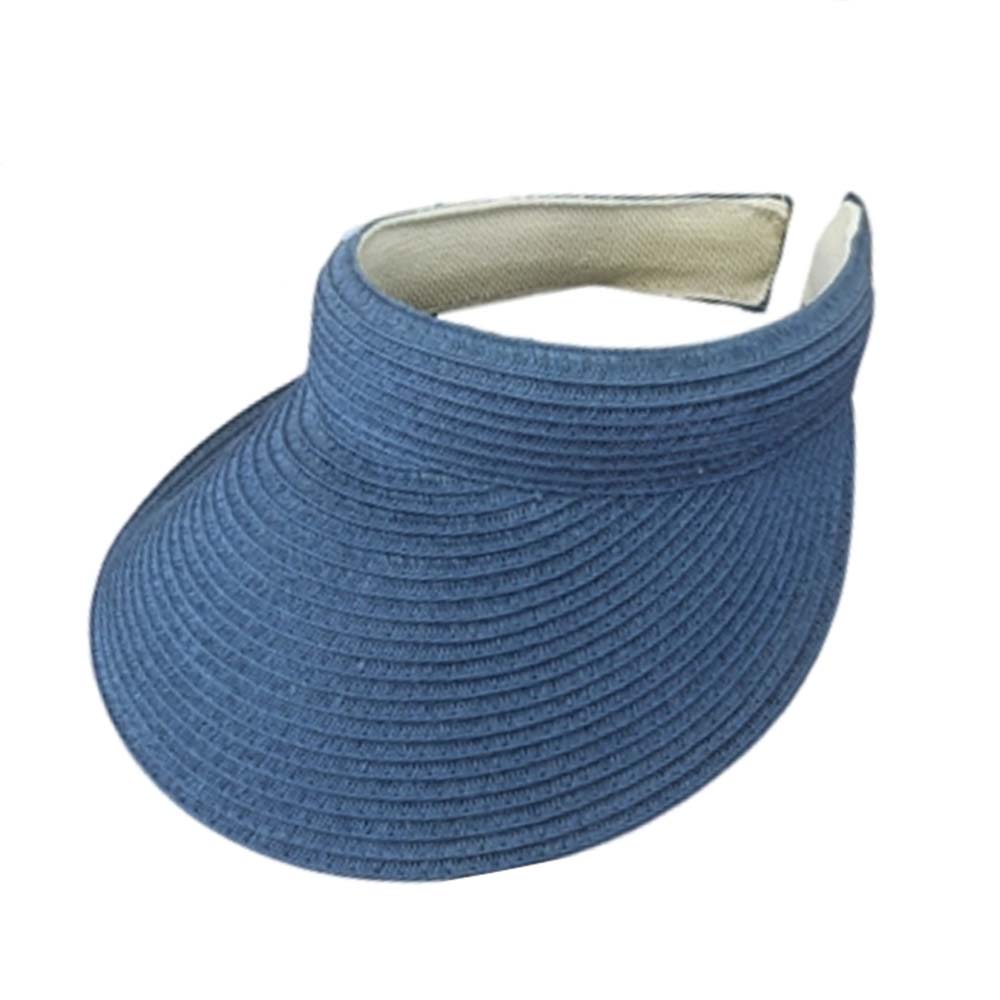 Comfort Band Bright Colors Clip On Straw Sun Visor - Boardwalk Style Visor Cap Boardwalk Style Hats DA486S-NV Navy Medium (57 cm) 