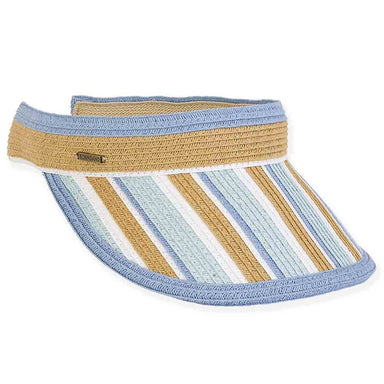 Comfort Clip On Striped Straw Sun Visor - Sun 'N' Sand Hats Visor Cap Sun N Sand Hats HH2880B Blue  