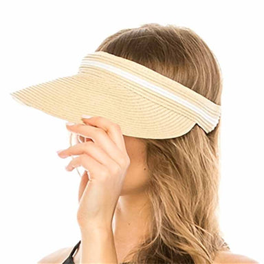 Comfort Clip On Straw Sun Visor with Contrast Stripe - Boardwalk Style, Visor Cap - SetarTrading Hats 