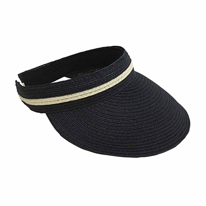 Comfort Clip On Straw Sun Visor with Contrast Stripe - Boardwalk Style Visor Cap Boardwalk Style Hats    
