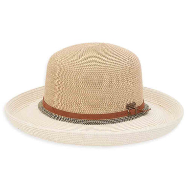 Contrast Color Up Turned Brim Summer Hat - Sun 'N' Sand Hats Kettle Brim Hat Sun N Sand Hats HH2560A White Tweed Medium (57 cm) 