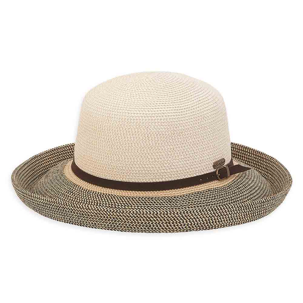 Contrast Color Up Turned Brim Summer Hat - Sun 'N' Sand Hats Kettle Brim Hat Sun N Sand Hats HH2560B Black Tweed Medium (57 cm) 