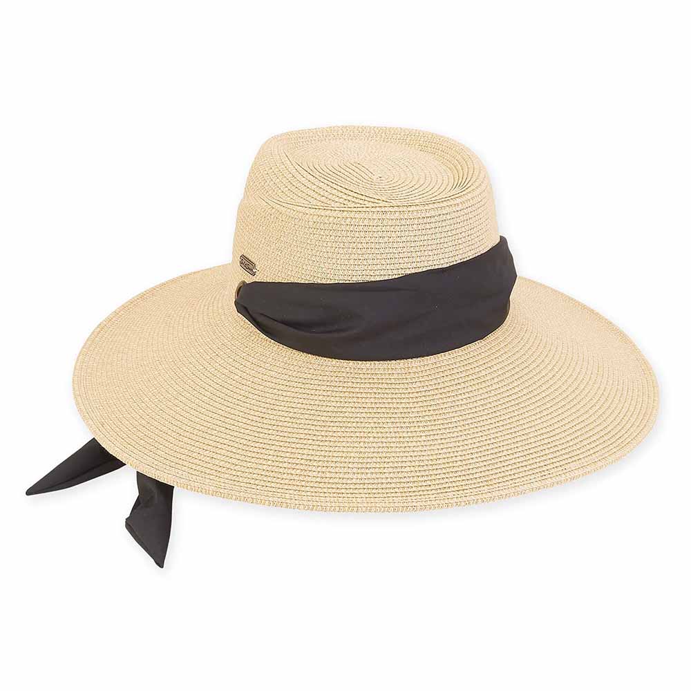 Convertible Hat with Black Sash Tie - Sun 'N' Sand Hats Wide Brim Sun Hat Sun N Sand Hats HH2381A Natural Medium (57.5 cm) 