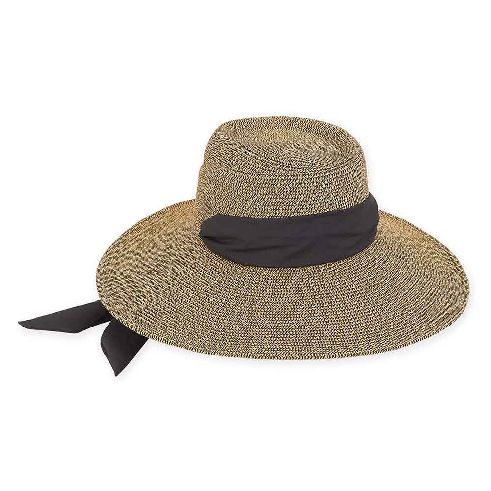 Convertible Hat with Black Sash Tie - Sun 'N' Sand Hats Wide Brim Sun Hat Sun N Sand Hats HH2381B Black Tweed Medium (57.5 cm) 