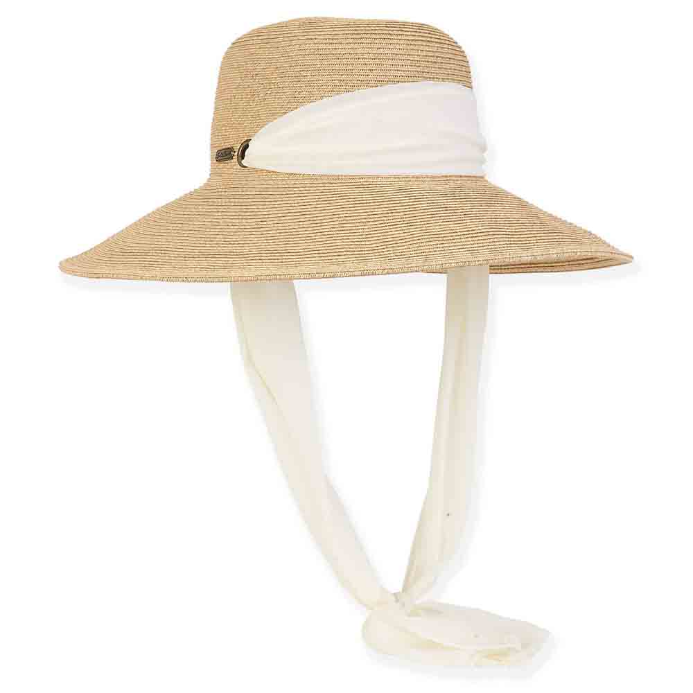 Convertible Sun Hat with Sash - Sun 'N' Sand Hats Wide Brim Hat Sun N Sand Hats HH2831A Natural OS (57 cm) 