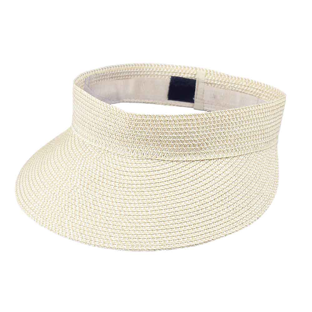 Cotton Blend Paperbraid Sun Visor - JSA Hats Visor Cap Jeanne Simmons js6105 White Tweed  