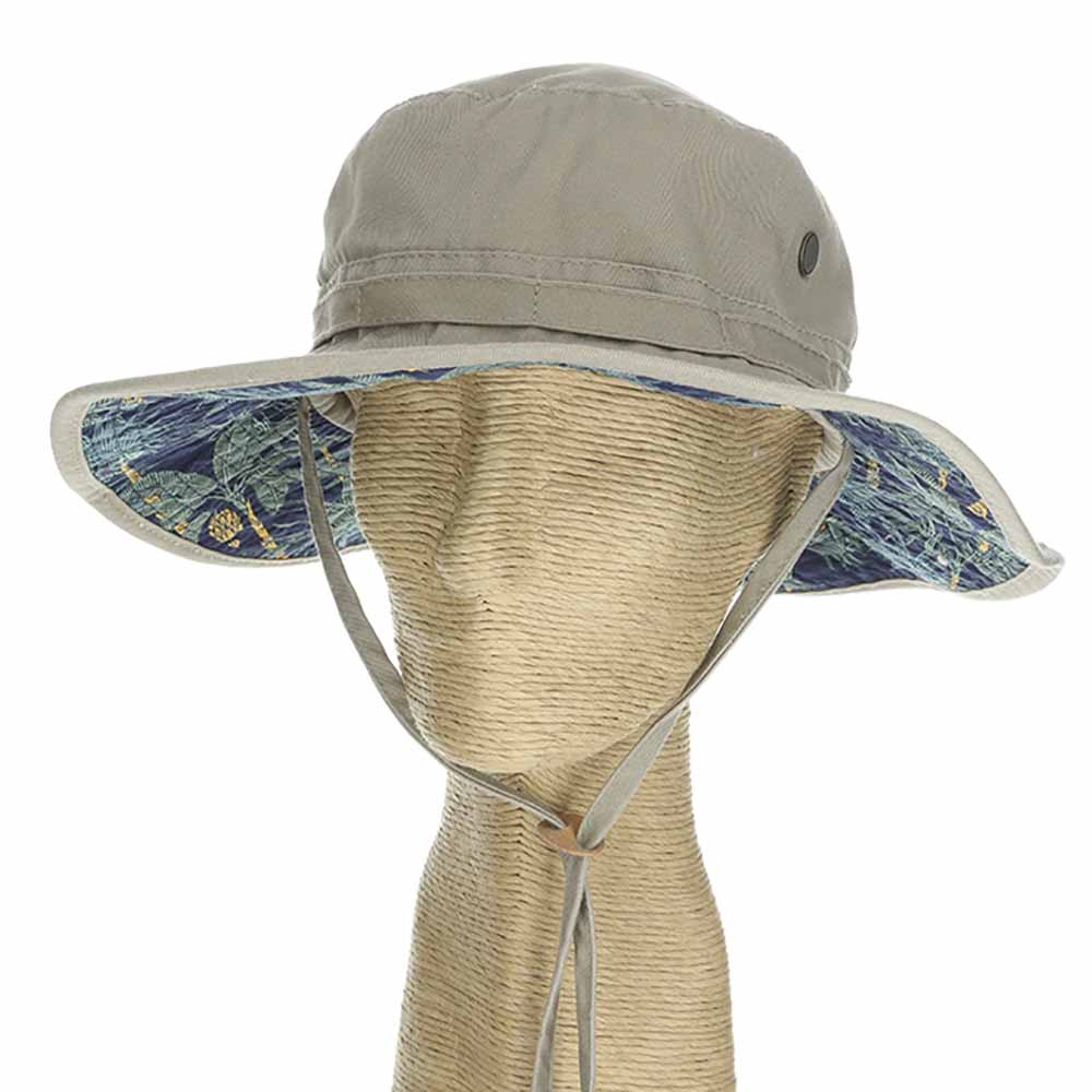 Cotton Boonie with Tropical Print Underbrim - DPC Hats Khaki / Large (23.25)
