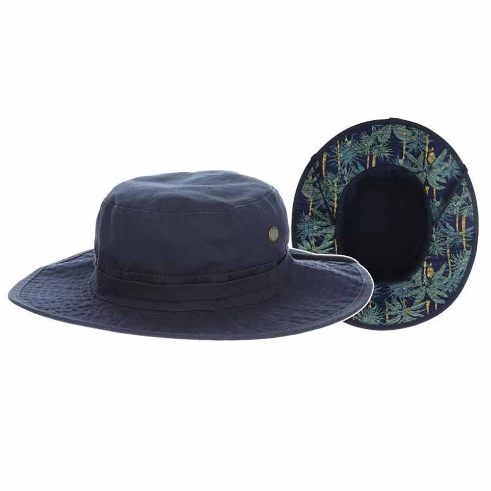 Cotton Boonie with Tropical Print Underbrim - DPC Hats Bucket Hat Dorfman Hat Co. BH222NVX Navy X-Large (24") 