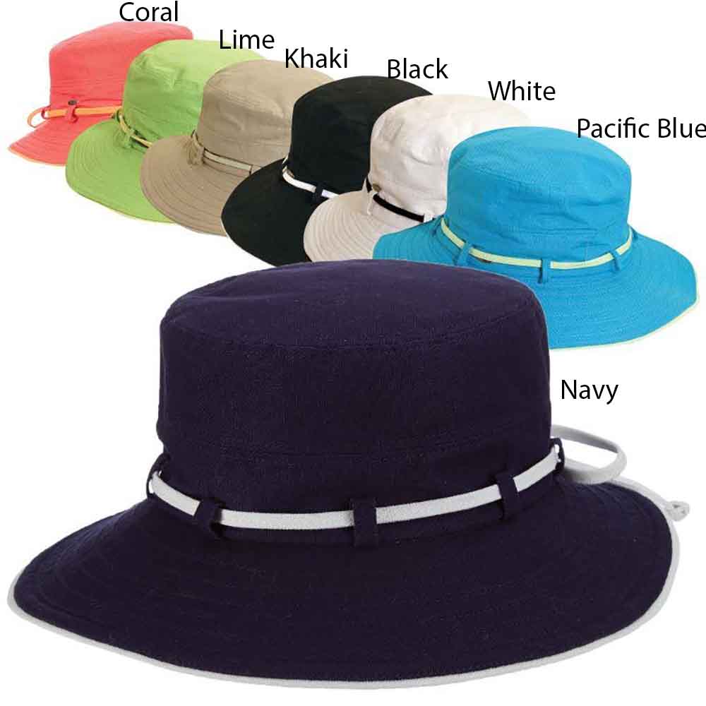 Cotton Bucket Hat with Contrast Tie - Scala Collezione Hats Navy/White / Medium (57 cm)