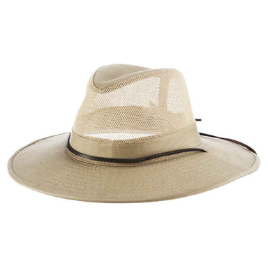 Cotton Duck Mesh Crown Safari with Chin Cord - DPC Outdoor Design Safari Hat Dorfman Hat Co. 864MXm Khaki Medium (57 cm) 