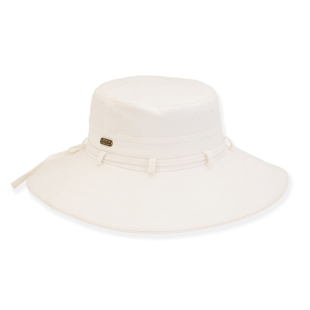 Cotton Poplin Bucket Hat with Tie - Sun 'N' Sand Hats Bucket Hat Sun N Sand Hats HH2788A Off-White S/M (56-57 cm) 