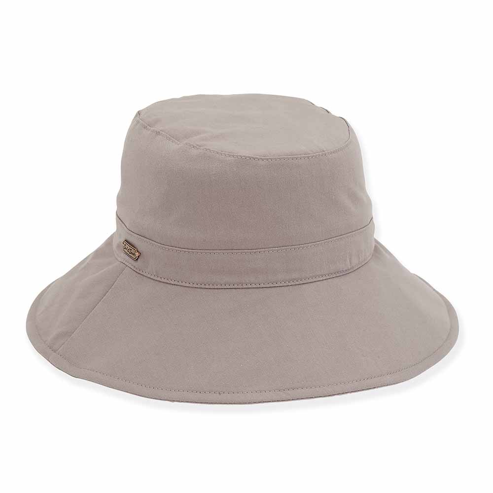 Cotton Poplin Wide Brim Bucket Hat for Women - Sun 'n' Sand Hats Taupe / Os (57 cm)