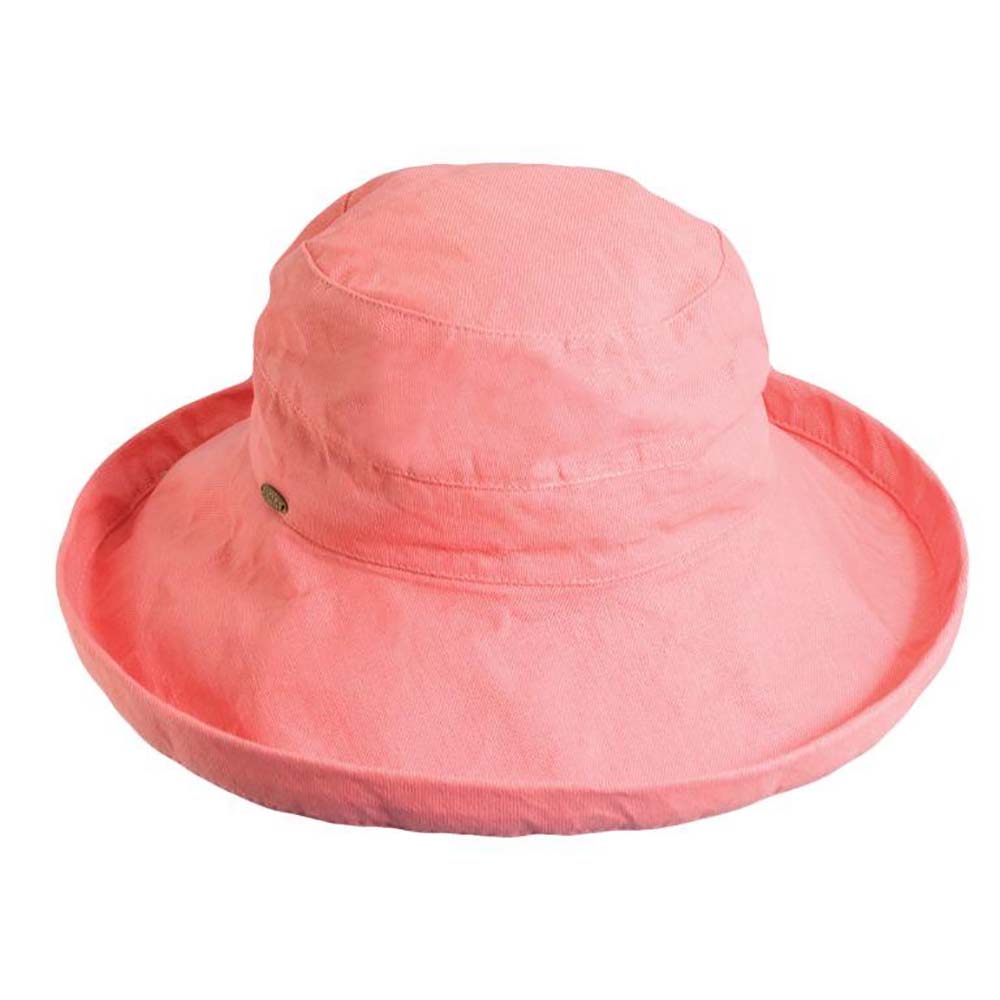 Cotton Up Turned Large Brim Sun Hat - Scala Hats for Women Kettle Brim Hat Scala Hats LC399-PEONY Peony M/L (57 - 58 cm) 